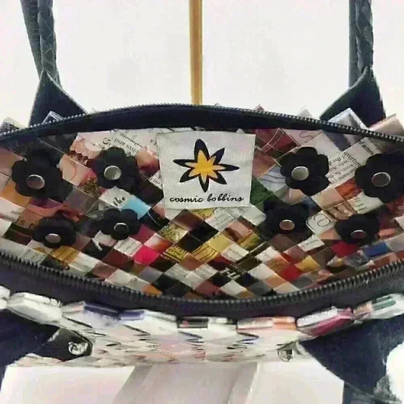 Cosmic Bobbins Vintage Y2K Upcycled "Wrapper" Large Hand Bag with Leather Straps - Picture 9 of 11